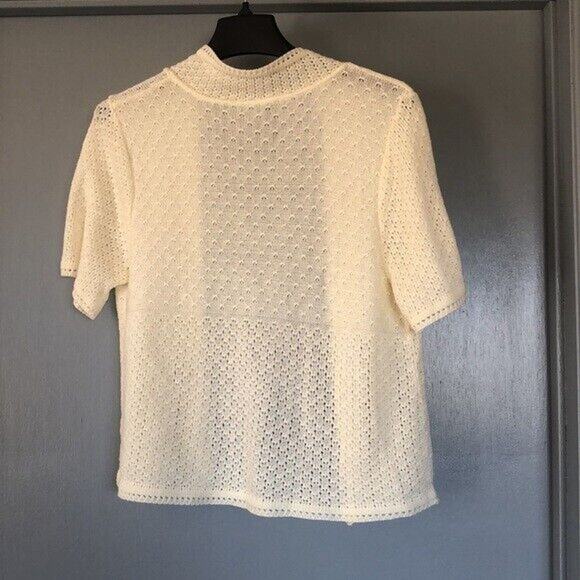 Jason Maxwell Cardigan Women M Open Front Cream Short Sleeve Casual Lite Weight - Picture 2 of 4